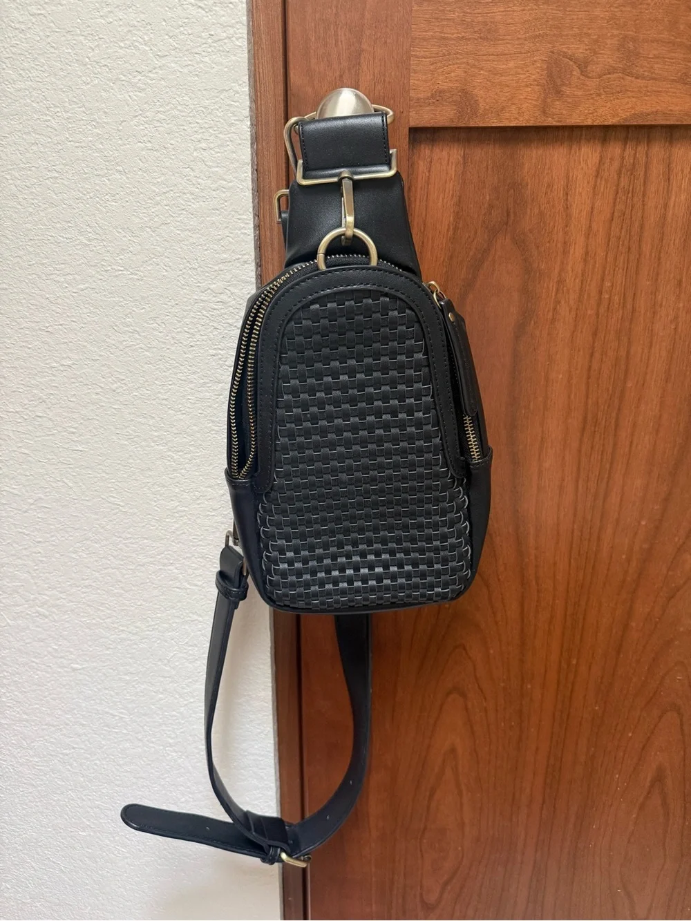 Anthropologie Urban Originals Black Woven Leather Sling Bag
